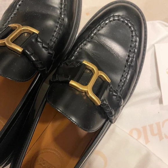 Chloe Marcie Black Leather Loafers, Sz 9 - Picture 2 of 6